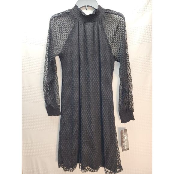 Nina Leonard Dresses & Skirts - Nina Leonard Dress Womens Size Large Black Sheer High Neck Stretch Midi